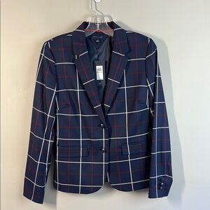 NWT Tommy Hilfiger Women Navy Window Pane Plaid Blazer Sz 2 Academia Lined Prep